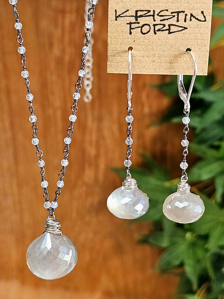 OX) Silver Moonstone & White Topaz Necklace  NBK1424OX