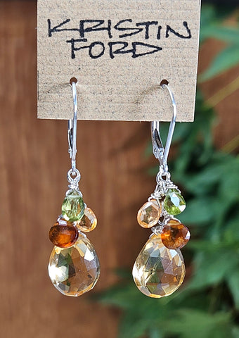 Citrine, Hessonite, Spessartite & Vesuvianite Earrings  EWH2724