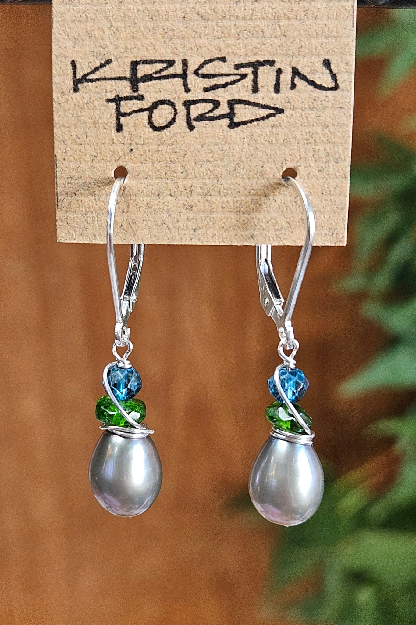 Pearl, Chrome Diopside & London Blue Topaz Earrings  EBK1524