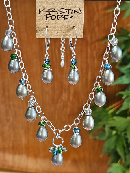 Pearl, Labradorite, Chrome Diopside & London Blue Topaz Necklace  NBK1524