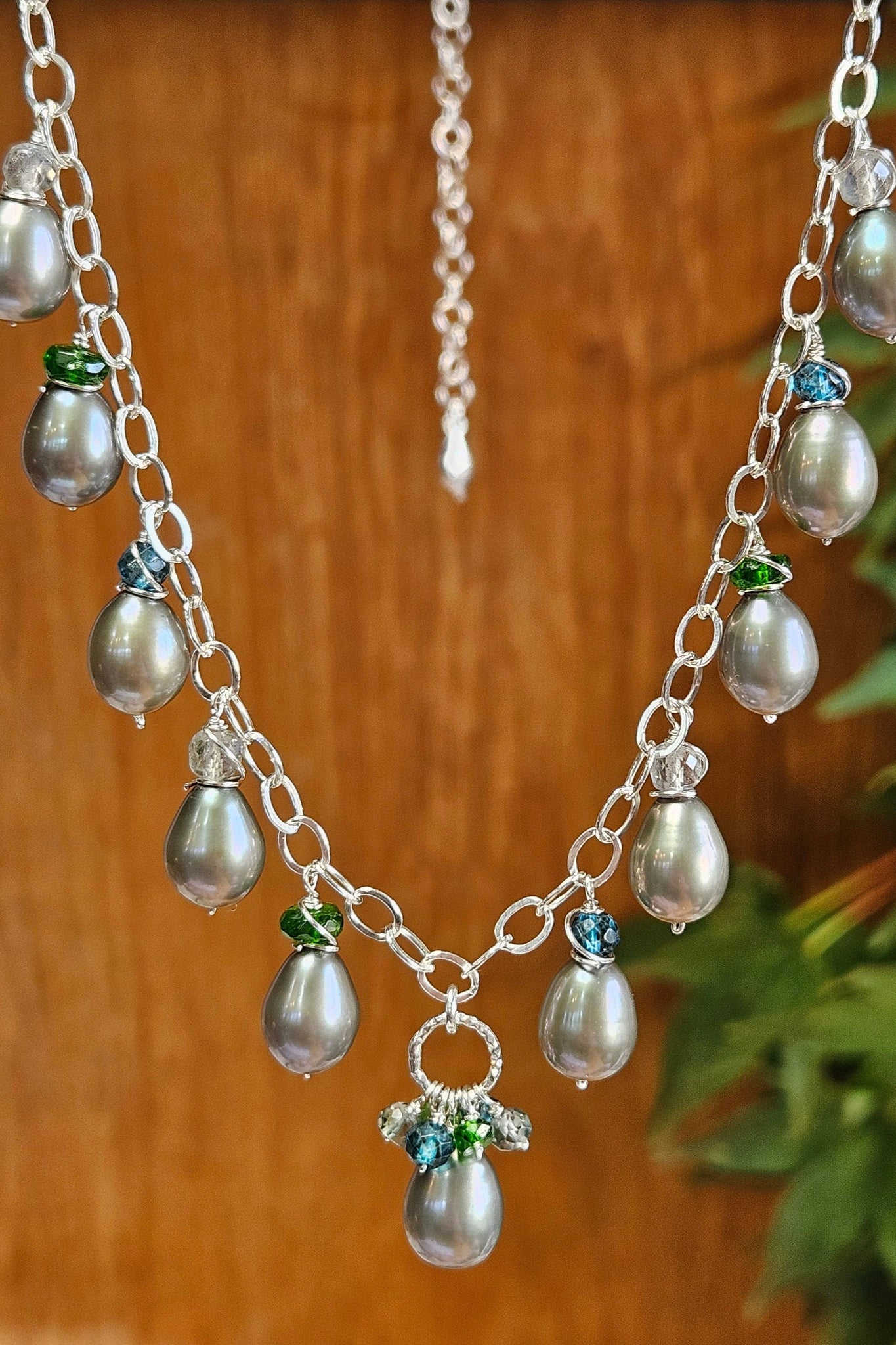 Pearl, Labradorite, Chrome Diopside & London Blue Topaz Necklace  NBK1524