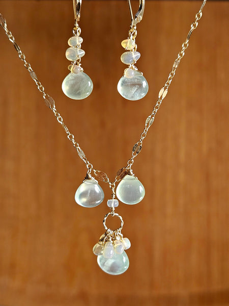 One of a Kind Prehnite Necklace & Earrings