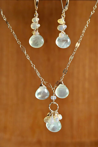 One of a Kind Prehnite Necklace & Earrings