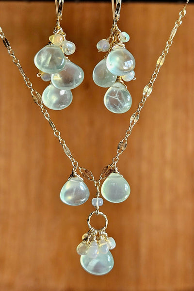 One of a Kind Prehnite Necklace & Earrings