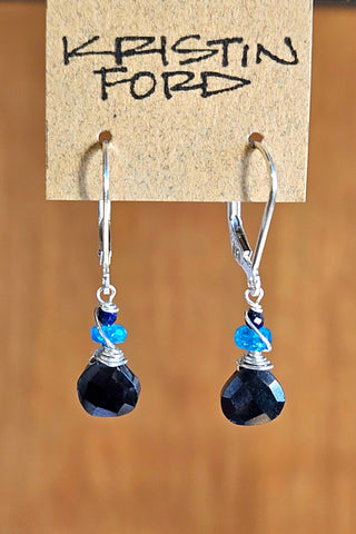 Black Spinel, Neon Apatite & Lapis Lazuli Earrings  EBK2224