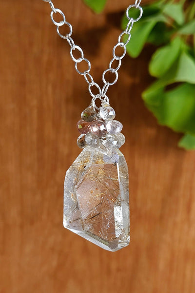 One of a Kind Rutilated Quartz & Pastel Sapphire Necklace