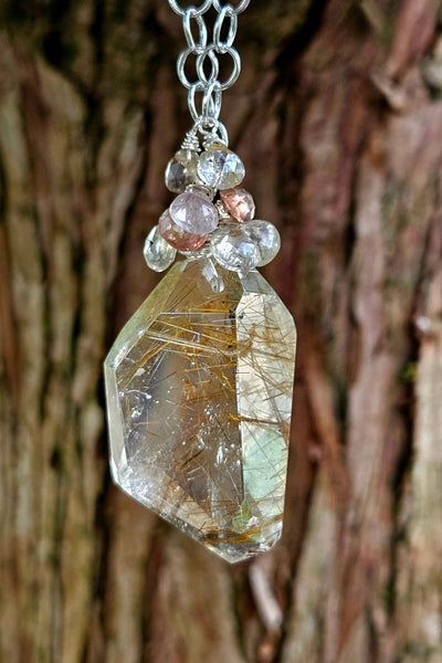 One of a Kind Rutilated Quartz & Pastel Sapphire Necklace