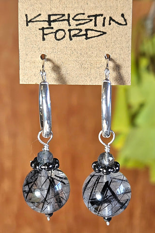 Black Tourmalinated Quartz Earrings  EBK2324