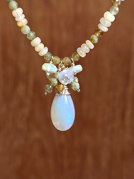 One of a Kind Opal & Grossular Garnet Necklace