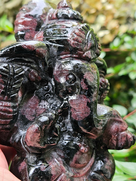 Carved Garnet Ganesh