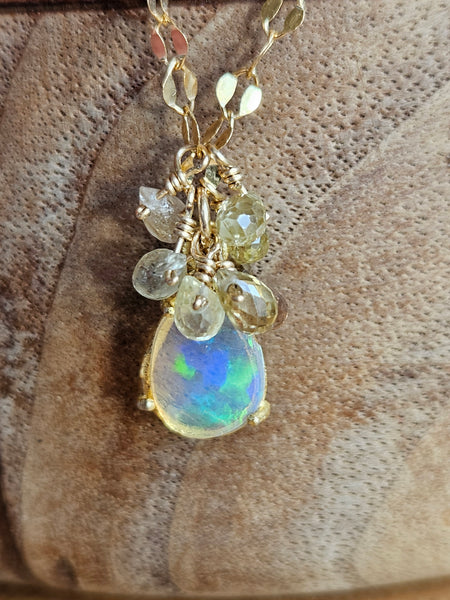 One of a Kind Opal & Champagne Sapphire Necklace