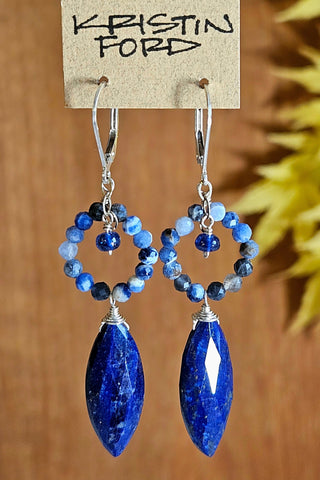 One of a Kind Lapis Lazuli, Sodalite & blue Sapphire Earrings