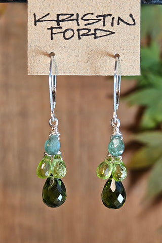 Green Quartz, Peridot & Tourmaline Earrings  EGR1624