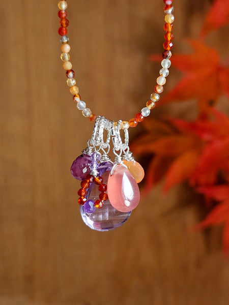 Amethyst, Carnelian, Rhodochrosite & Rose Sapphire Necklace  NWH0125