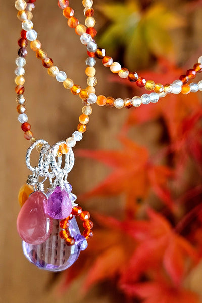 Amethyst, Carnelian, Rhodochrosite & Rose Sapphire Necklace  NWH0125