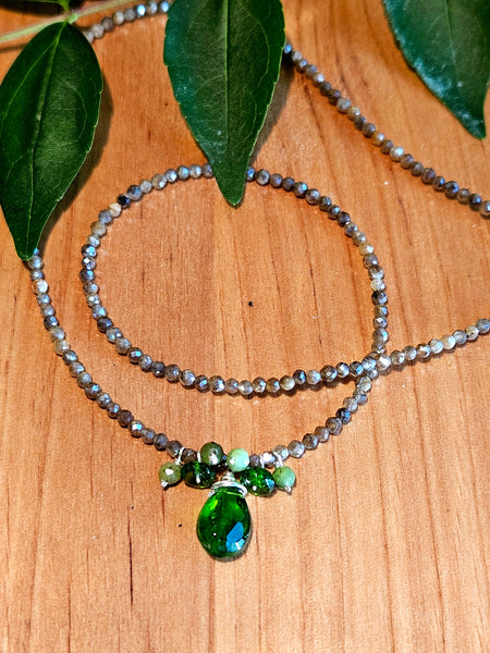 Chrome Diopside, Chocolate Moonstone & Jade Necklace  NGR2224