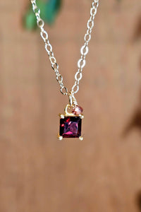 GF) Square Garnet Drop Necklace  NRD0625G