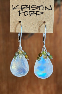 One of a Kind Rainbow Moonstone Earrings