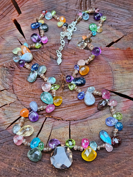 One of a Kind Multi Color Briolette Gemstone Necklace