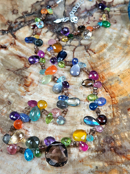 One of a Kind Multi Color Briolette Gemstone Necklace