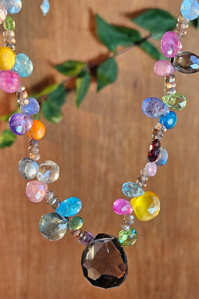 One of a Kind Multi Color Briolette Gemstone Necklace