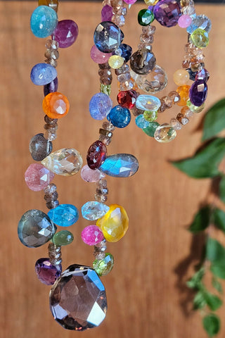 One of a Kind Multi Color Briolette Gemstone Necklace