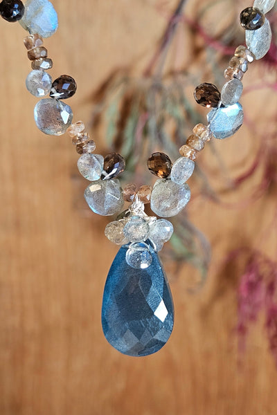 One of a Kind Moss Aquamarine, Labradorite, Andalusite & Smoky Quartz Necklace