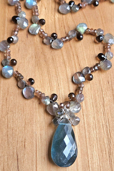 One of a Kind Moss Aquamarine, Labradorite, Andalusite & Smoky Quartz Necklace