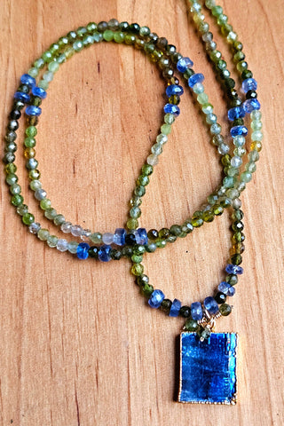 One of a Kind Kyanite & Green Tourmaline Necklace