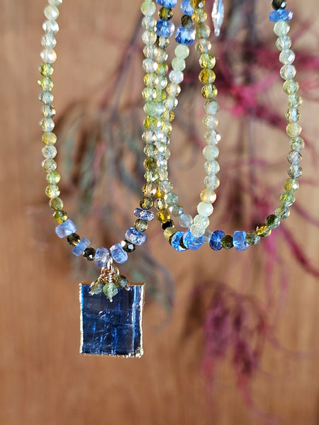 One of a Kind Kyanite & Green Tourmaline Necklace