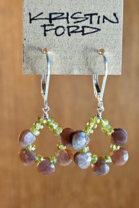 Chocolate Moonstone Peridot & Vesuvianite Earrings