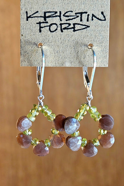 Chocolate Moonstone Peridot & Vesuvianite Necklace and Earrings