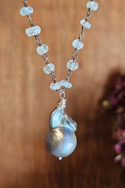 Limited Edition Baroque Pearl and Aquamarine  Necklace