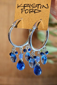 One of a Kind Blue Sapphire, Kyanite, Tanzanite & Lapis Hoop Earrings