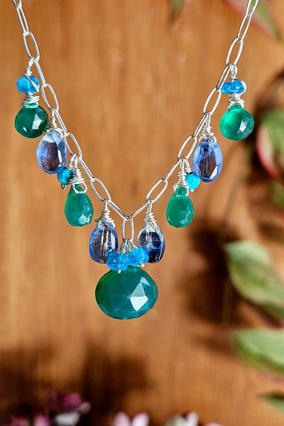 Green Onyx, Kyanite, Neon Apatite Necklace  NGR0425