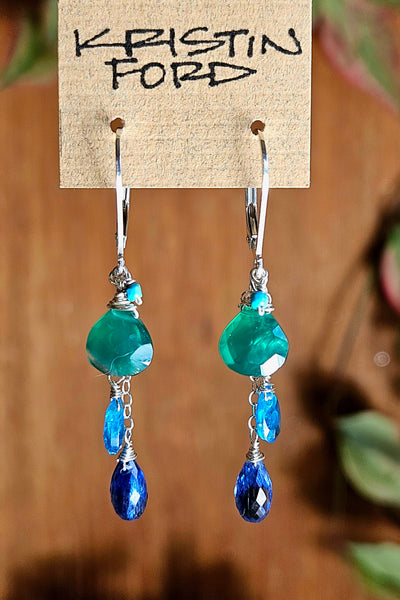 Green Onyx, Kyanite, Neon Apatite Necklace  NGR0425