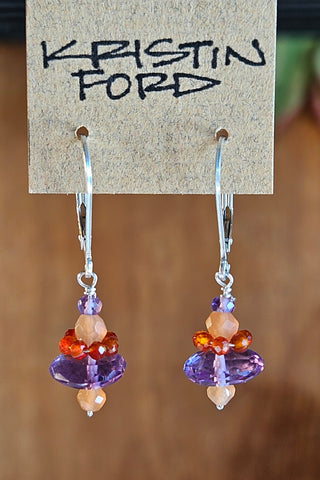 Amethyst, Carnelian & Peach Moonstone Earrings  EWH0125