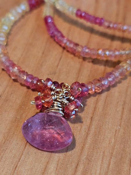 One of a Kind Rose & Padparadsha Sapphire Necklace