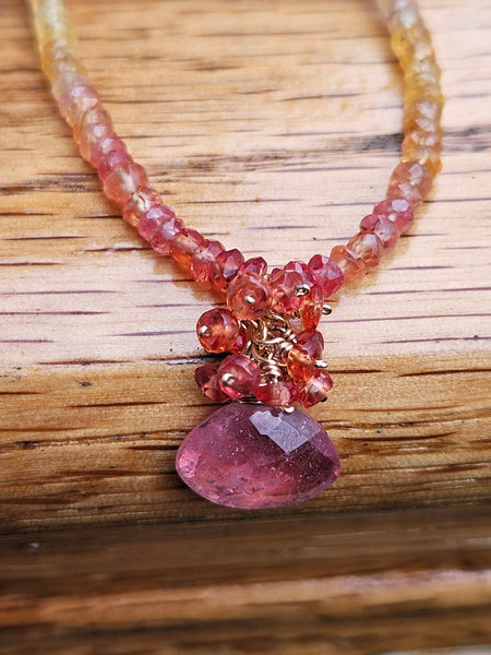 One of a Kind Rose & Padparadsha Sapphire Necklace