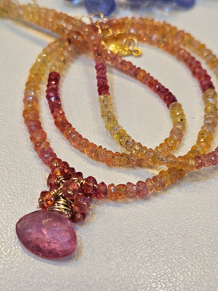 One of a Kind Rose & Padparadsha Sapphire Necklace