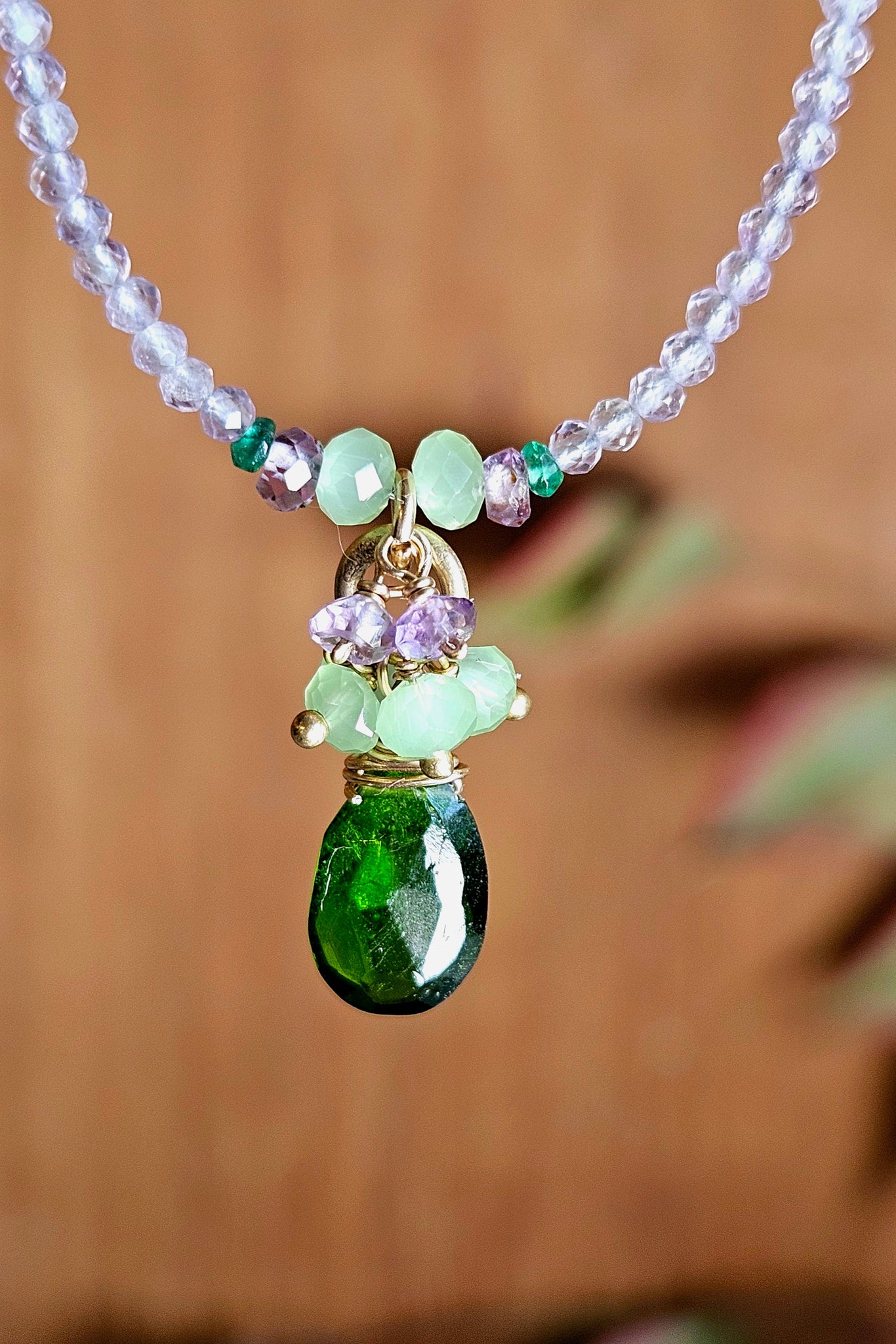 GF) Chrome Diopside, Chrysoprase & Amethyst Necklace  NGR1225G