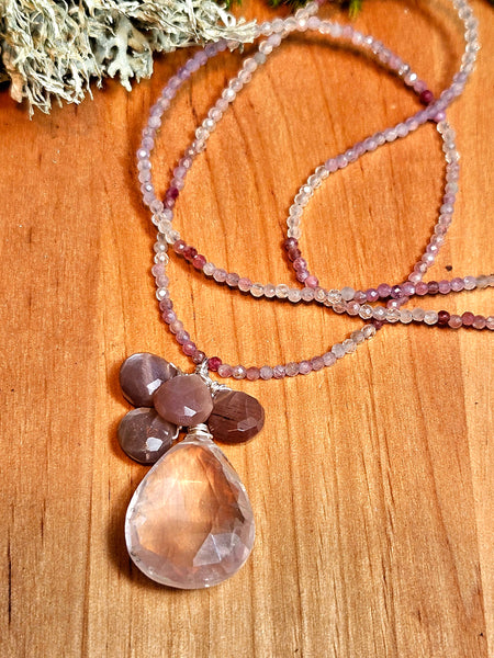 Rose Quartz & Mocha Moonstone Necklace  NRD1625