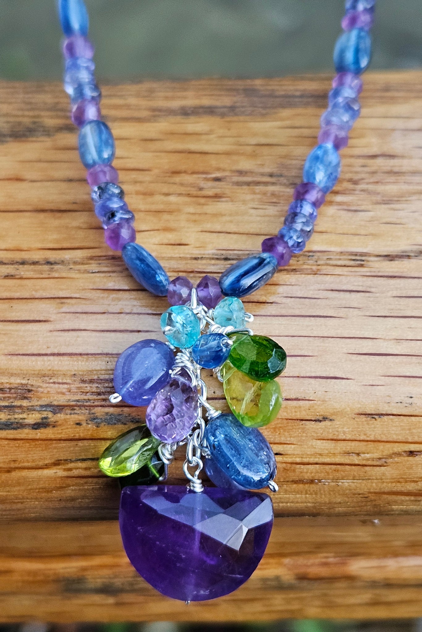 Amethyst & Multi Color Gemstone Necklace  NBL1525