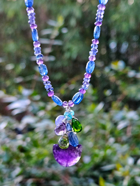 Amethyst & Multi Color Gemstone Necklace  NBL1525