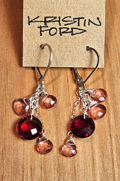 One of a Kind Garnet & Pink Topaz Earrings