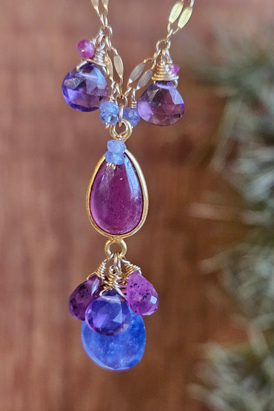 One of a Kind GF) Ruby, Tanzanite & Amethyst Necklace