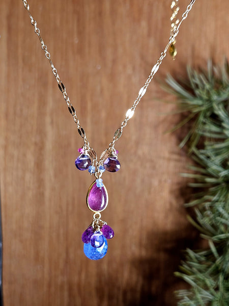 One of a Kind GF) Ruby, Tanzanite & Amethyst Necklace