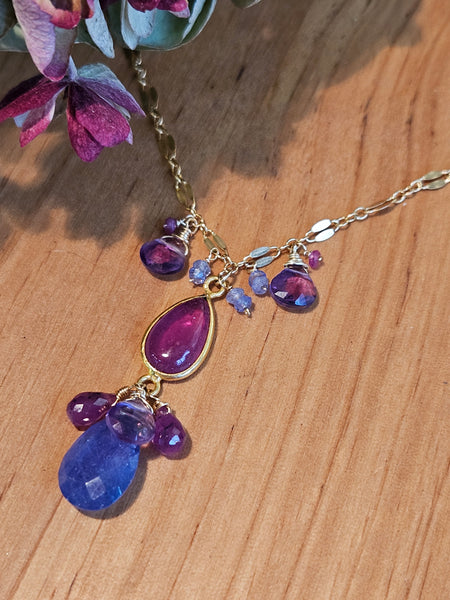 One of a Kind GF) Ruby, Tanzanite & Amethyst Necklace