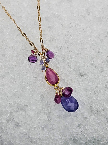 One of a Kind GF) Ruby, Tanzanite & Amethyst Necklace