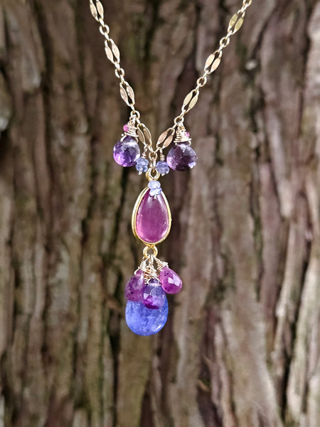 One of a Kind GF) Ruby, Tanzanite & Amethyst Necklace